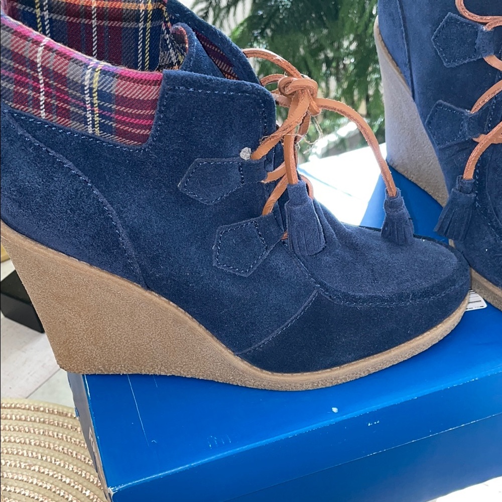 Women's Blue Suede Wedge Shoes